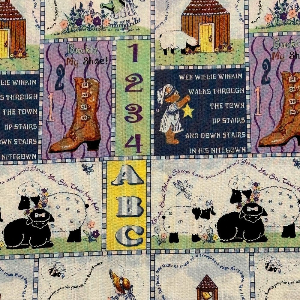 Vintage Cotton Fabric NURSERY RHYMES 1.3 yards
